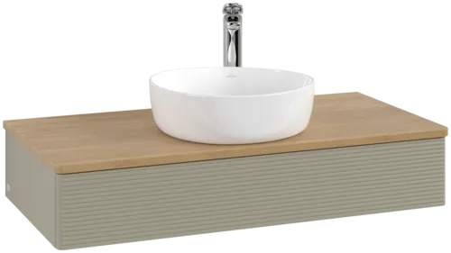 Bild von VILLEROY BOCH Antao Waschbeckenunterschrank, mit Beleuchtung, 1 Auszug, 1000 x 190 x 500 mm, Front mit Struktur, Stone Grey Matt Lacquer / Honey Oak #L09151HK
