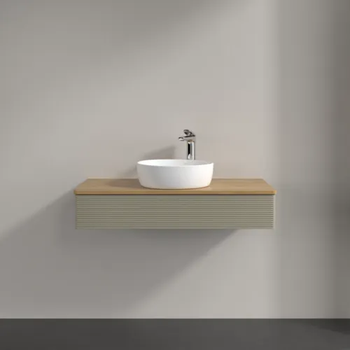 Obrázek VILLEROY BOCH Antao Vanity unit, with lighting, 1 pull-out compartment, 1000 x 190 x 500 mm, Front with grain texture, Stone Grey Matt Lacquer / Honey Oak #L09151HK