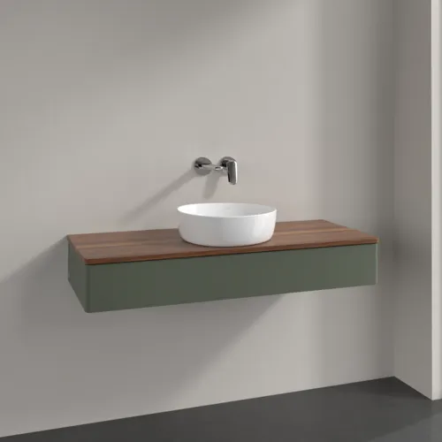 Bild von VILLEROY BOCH Antao Waschbeckenunterschrank, mit Beleuchtung, 1 Auszug, 1200 x 190 x 500 mm, Front ohne Struktur, Leaf Green Matt Lacquer / Warm Walnut #L10012HL