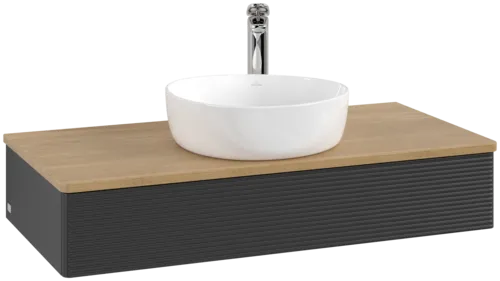 Bild von VILLEROY BOCH Antao Waschbeckenunterschrank, mit Beleuchtung, 1 Auszug, 1000 x 190 x 500 mm, Front mit Struktur, Black Matt Lacquer / Honey Oak #L09151PD