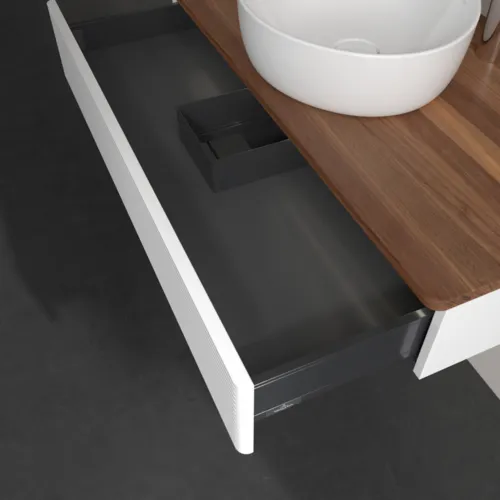 Picture of VILLEROY BOCH Antao Vanity unit, with lighting, 1 pull-out compartment, 1000 x 190 x 500 mm, Front with grain texture, White Matt Lacquer / Warm Walnut #L09152MT