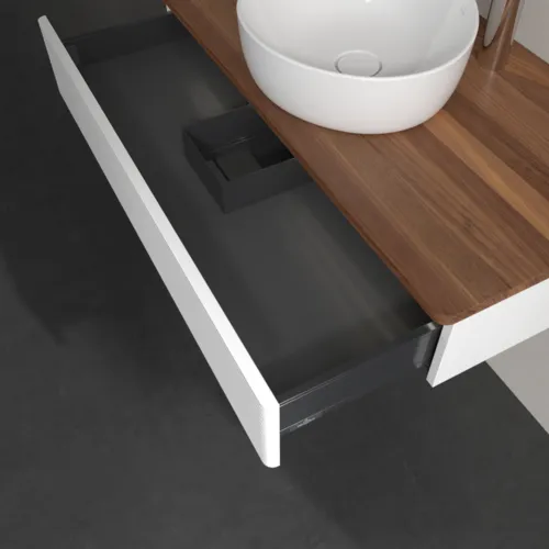 Picture of VILLEROY BOCH Antao Vanity unit, with lighting, 1 pull-out compartment, 1000 x 190 x 500 mm, Front with grain texture, White Matt Lacquer / Warm Walnut #L09152MT