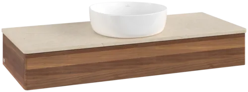Bild von VILLEROY BOCH Antao Waschbeckenunterschrank, mit Beleuchtung, 1 Auszug, 1200 x 190 x 500 mm, Front ohne Struktur, Warm Walnut / Botticino #L10013HM