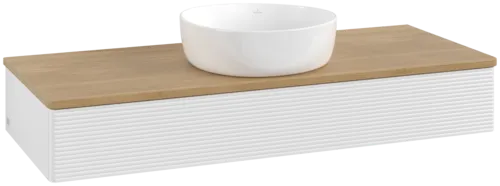 Bild von VILLEROY BOCH Antao Waschbeckenunterschrank, mit Beleuchtung, 1 Auszug, 1200 x 190 x 500 mm, Front mit Struktur, Glossy White Lacquer / Honey Oak #L10111GF
