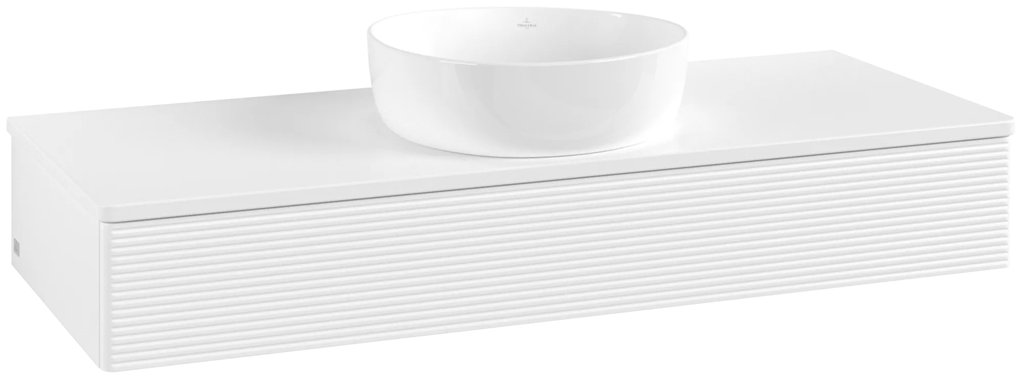 Picture of VILLEROY BOCH Antao Vanity unit, with lighting, 1 pull-out compartment, 1200 x 190 x 500 mm, Front with grain texture, White Matt Lacquer / White Matt Lacquer #L10150MT