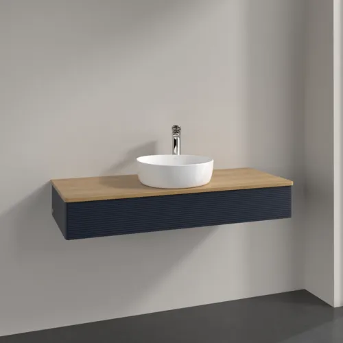Bild von VILLEROY BOCH Antao Waschbeckenunterschrank, mit Beleuchtung, 1 Auszug, 1200 x 190 x 500 mm, Front mit Struktur, Midnight Blue Matt Lacquer / Honey Oak #L10151HG