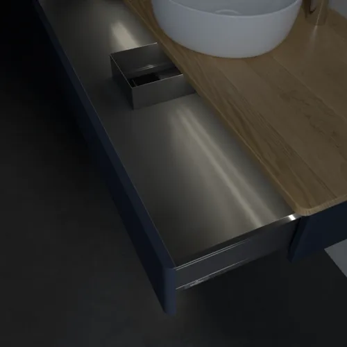 Bild von VILLEROY BOCH Antao Waschbeckenunterschrank, mit Beleuchtung, 1 Auszug, 1200 x 190 x 500 mm, Front mit Struktur, Midnight Blue Matt Lacquer / Honey Oak #L10151HG