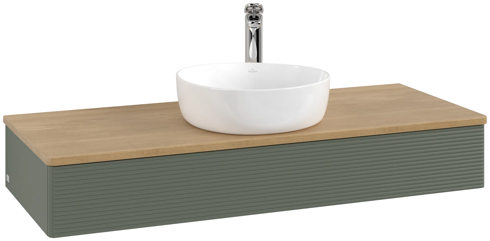 Bild von VILLEROY BOCH Antao Waschbeckenunterschrank, mit Beleuchtung, 1 Auszug, 1200 x 190 x 500 mm, Front mit Struktur, Leaf Green Matt Lacquer / Honey Oak #L10151HL