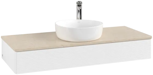 Bild von VILLEROY BOCH Antao Waschbeckenunterschrank, mit Beleuchtung, 1 Auszug, 1200 x 190 x 500 mm, Front mit Struktur, White Matt Lacquer / Botticino #L10153MT