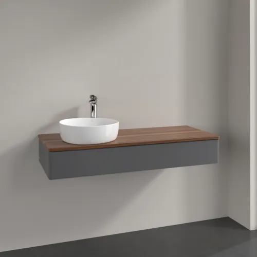 Bild von VILLEROY BOCH Antao Waschbeckenunterschrank, mit Beleuchtung, 1 Auszug, 1200 x 190 x 500 mm, Front ohne Struktur, Anthracite Matt Lacquer / Warm Walnut #L11052GK