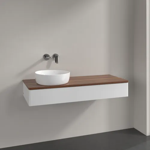 Bild von VILLEROY BOCH Antao Waschbeckenunterschrank, mit Beleuchtung, 1 Auszug, 1200 x 190 x 500 mm, Front ohne Struktur, Glossy White Lacquer / Warm Walnut #L11012GF