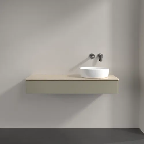 Picture of VILLEROY BOCH Antao Vanity unit, with lighting, 1 pull-out compartment, 1200 x 190 x 500 mm, Front without structure, Stone Grey Matt Lacquer / Botticino #L12013HK
