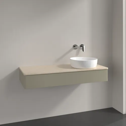 Picture of VILLEROY BOCH Antao Vanity unit, with lighting, 1 pull-out compartment, 1200 x 190 x 500 mm, Front without structure, Stone Grey Matt Lacquer / Botticino #L12013HK