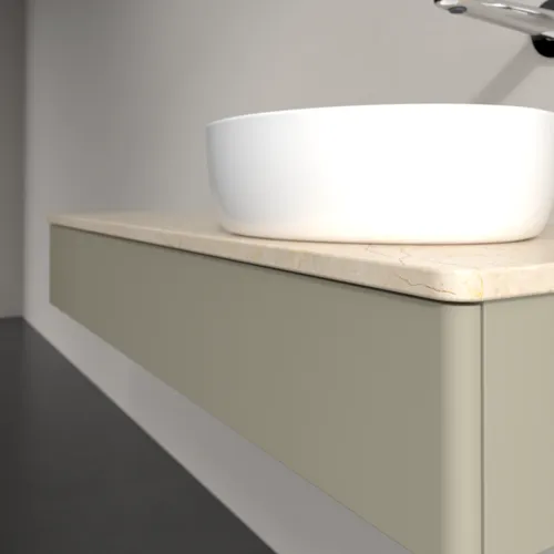 Picture of VILLEROY BOCH Antao Vanity unit, with lighting, 1 pull-out compartment, 1200 x 190 x 500 mm, Front without structure, Stone Grey Matt Lacquer / Botticino #L12013HK