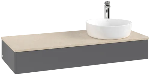 Bild von VILLEROY BOCH Antao Waschbeckenunterschrank, mit Beleuchtung, 1 Auszug, 1200 x 190 x 500 mm, Front ohne Struktur, Anthracite Matt Lacquer / Botticino #L12053GK