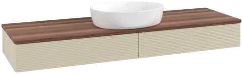 Bild von VILLEROY BOCH Antao Waschbeckenunterschrank, mit Beleuchtung, 2 Auszüge, 1600 x 190 x 500 mm, Front mit Struktur, Silk Grey Matt Lacquer / Warm Walnut #L14112HJ