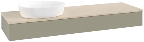 Obrázek VILLEROY BOCH Antao Vanity unit, with lighting, 2 pull-out compartments, 1600 x 190 x 500 mm, Front without structure, Stone Grey Matt Lacquer / Botticino #L15013HK