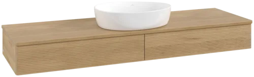 Bild von VILLEROY BOCH Antao Waschbeckenunterschrank, mit Beleuchtung, 2 Auszüge, 1600 x 190 x 500 mm, Front mit Struktur, Honey Oak / Honey Oak #L14111HN