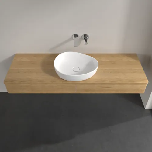 Picture of VILLEROY BOCH Antao Vanity unit, with lighting, 2 pull-out compartments, 1600 x 190 x 500 mm, Front with grain texture, Honey Oak / Honey Oak #L14111HN