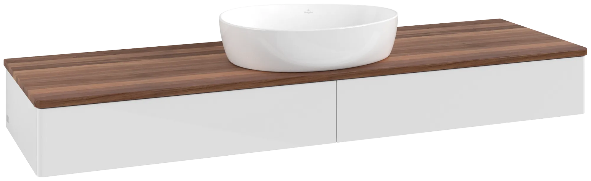 Bild von VILLEROY BOCH Antao Waschbeckenunterschrank, mit Beleuchtung, 2 Auszüge, 1600 x 190 x 500 mm, Front ohne Struktur, Glossy White Lacquer / Warm Walnut #L14012GF