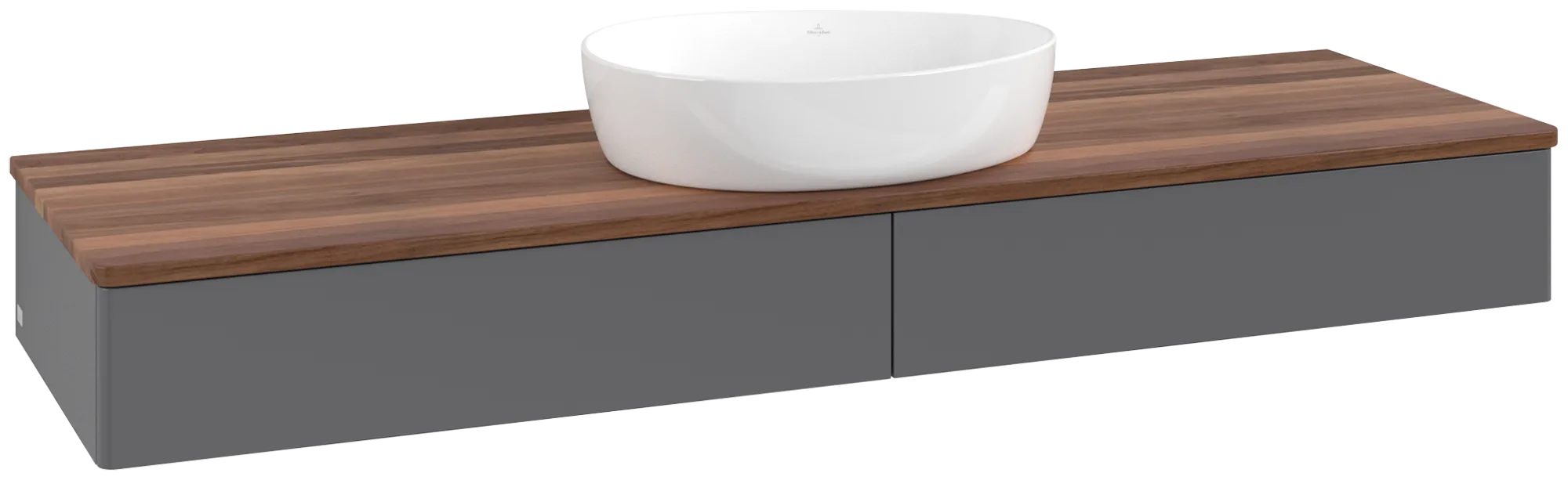 Bild von VILLEROY BOCH Antao Waschbeckenunterschrank, mit Beleuchtung, 2 Auszüge, 1600 x 190 x 500 mm, Front ohne Struktur, Anthracite Matt Lacquer / Warm Walnut #L14012GK