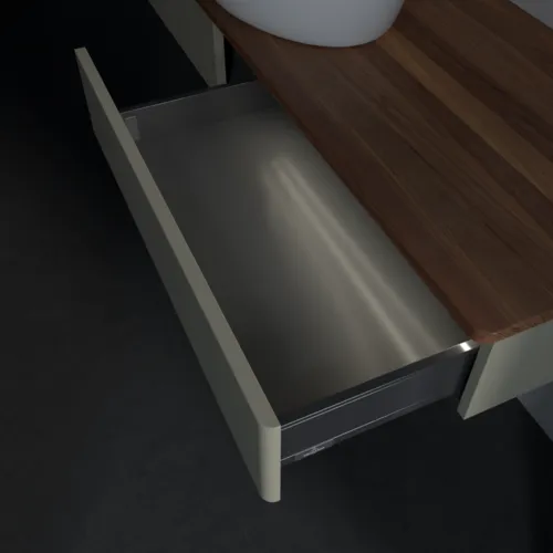 Bild von VILLEROY BOCH Antao Waschbeckenunterschrank, mit Beleuchtung, 2 Auszüge, 1600 x 190 x 500 mm, Front ohne Struktur, Stone Grey Matt Lacquer / Warm Walnut #L14012HK
