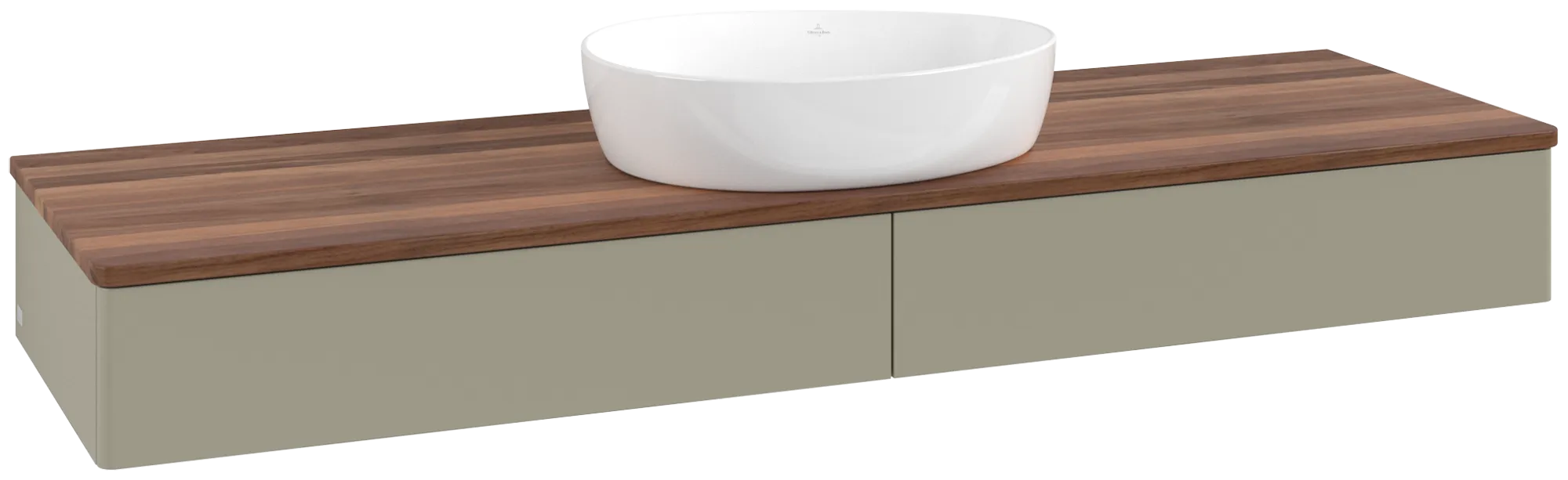 Bild von VILLEROY BOCH Antao Waschbeckenunterschrank, mit Beleuchtung, 2 Auszüge, 1600 x 190 x 500 mm, Front ohne Struktur, Stone Grey Matt Lacquer / Warm Walnut #L14012HK
