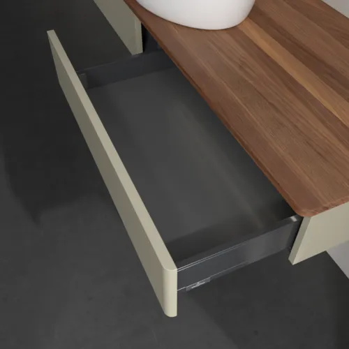 Bild von VILLEROY BOCH Antao Waschbeckenunterschrank, mit Beleuchtung, 2 Auszüge, 1600 x 190 x 500 mm, Front ohne Struktur, Stone Grey Matt Lacquer / Warm Walnut #L14012HK