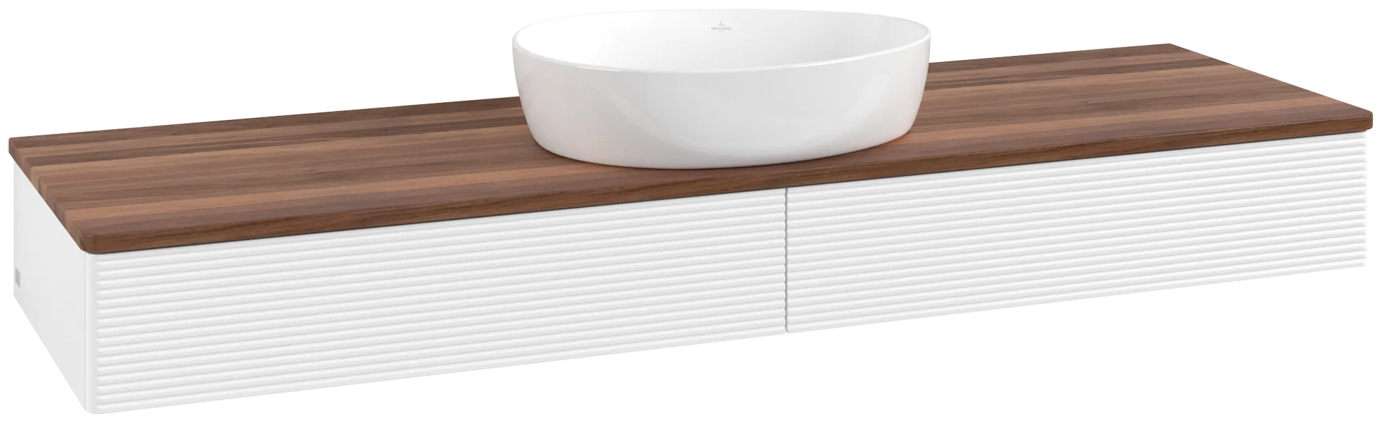 Bild von VILLEROY BOCH Antao Waschbeckenunterschrank, mit Beleuchtung, 2 Auszüge, 1600 x 190 x 500 mm, Front mit Struktur, White Matt Lacquer / Warm Walnut #L14112MT