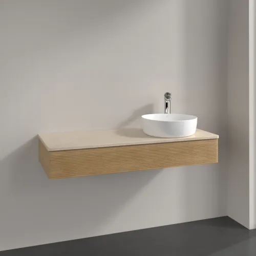 Bild von VILLEROY BOCH Antao Waschbeckenunterschrank, mit Beleuchtung, 1 Auszug, 1200 x 190 x 500 mm, Front mit Struktur, Honey Oak / Botticino #L12153HN