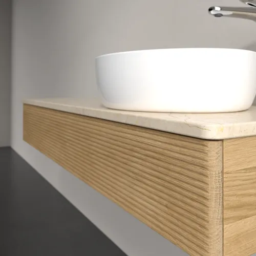 Bild von VILLEROY BOCH Antao Waschbeckenunterschrank, mit Beleuchtung, 1 Auszug, 1200 x 190 x 500 mm, Front mit Struktur, Honey Oak / Botticino #L12153HN