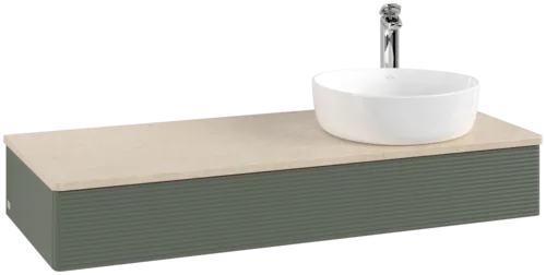 Bild von VILLEROY BOCH Antao Waschbeckenunterschrank, mit Beleuchtung, 1 Auszug, 1200 x 190 x 500 mm, Front mit Struktur, Leaf Green Matt Lacquer / Botticino #L12153HL