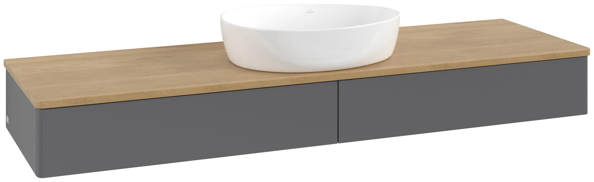 Bild von VILLEROY BOCH Antao Waschbeckenunterschrank, mit Beleuchtung, 2 Auszüge, 1600 x 190 x 500 mm, Front ohne Struktur, Anthracite Matt Lacquer / Honey Oak #L14011GK