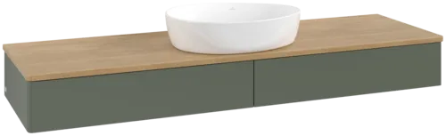 Bild von VILLEROY BOCH Antao Waschbeckenunterschrank, mit Beleuchtung, 2 Auszüge, 1600 x 190 x 500 mm, Front ohne Struktur, Leaf Green Matt Lacquer / Honey Oak #L14011HL