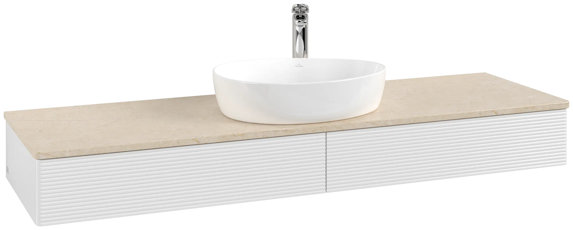 Bild von VILLEROY BOCH Antao Waschbeckenunterschrank, mit Beleuchtung, 2 Auszüge, 1600 x 190 x 500 mm, Front mit Struktur, Glossy White Lacquer / Botticino #L14153GF