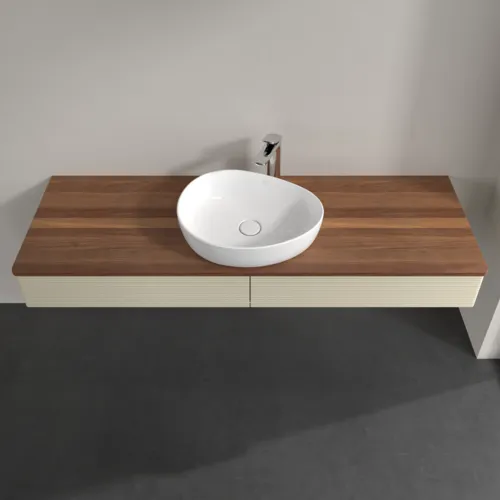 Obrázek VILLEROY BOCH Antao Vanity unit, with lighting, 2 pull-out compartments, 1600 x 190 x 500 mm, Front with grain texture, Silk Grey Matt Lacquer / Warm Walnut #L14152HJ