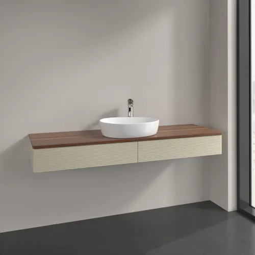 Obrázek VILLEROY BOCH Antao Vanity unit, with lighting, 2 pull-out compartments, 1600 x 190 x 500 mm, Front with grain texture, Silk Grey Matt Lacquer / Warm Walnut #L14152HJ