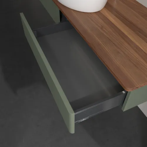 Bild von VILLEROY BOCH Antao Waschbeckenunterschrank, mit Beleuchtung, 2 Auszüge, 1600 x 190 x 500 mm, Front mit Struktur, Leaf Green Matt Lacquer / Warm Walnut #L14152HL