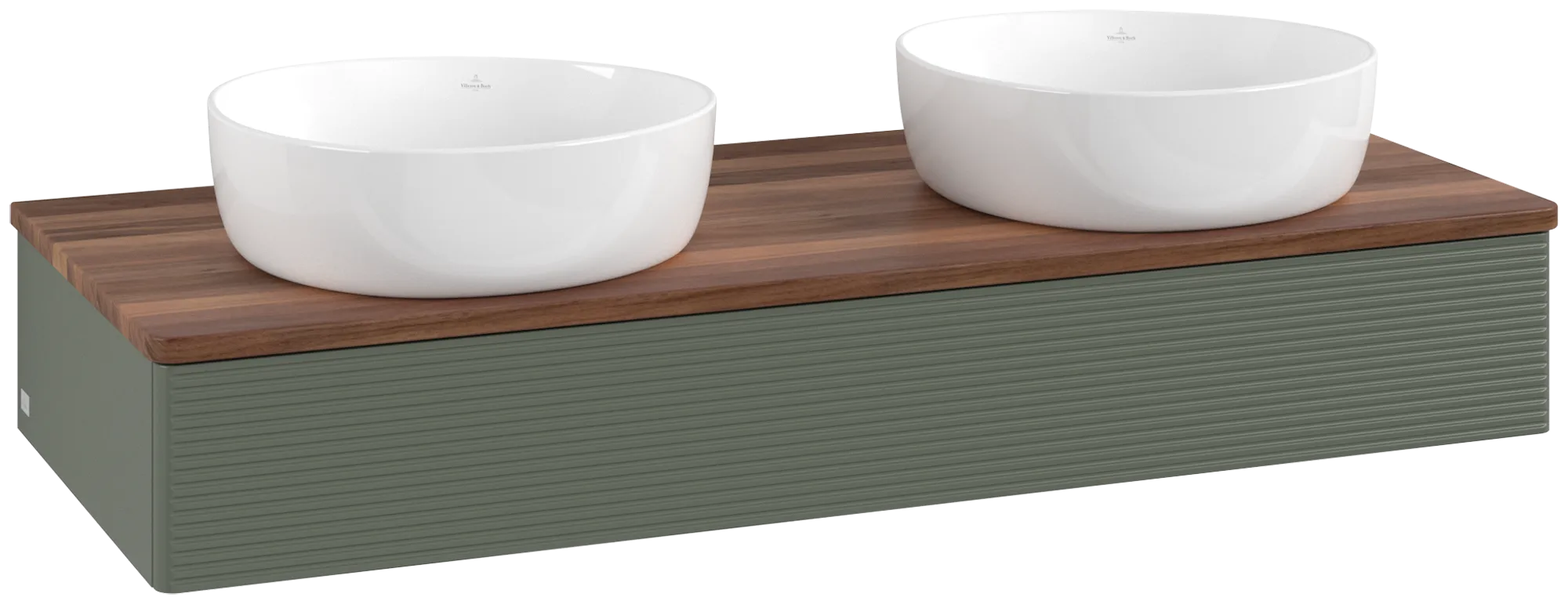 Bild von VILLEROY BOCH Antao Waschbeckenunterschrank, mit Beleuchtung, 1 Auszug, 1200 x 190 x 500 mm, Front mit Struktur, Leaf Green Matt Lacquer / Warm Walnut #L13112HL