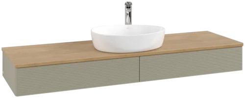 Bild von VILLEROY BOCH Antao Waschbeckenunterschrank, mit Beleuchtung, 2 Auszüge, 1600 x 190 x 500 mm, Front mit Struktur, Stone Grey Matt Lacquer / Honey Oak #L14151HK
