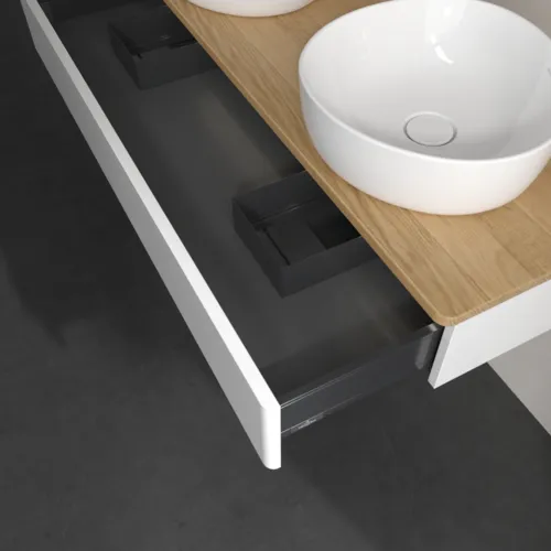 Bild von VILLEROY BOCH Antao Waschbeckenunterschrank, mit Beleuchtung, 1 Auszug, 1200 x 190 x 500 mm, Front ohne Struktur, Glossy White Lacquer / Honey Oak #L13011GF