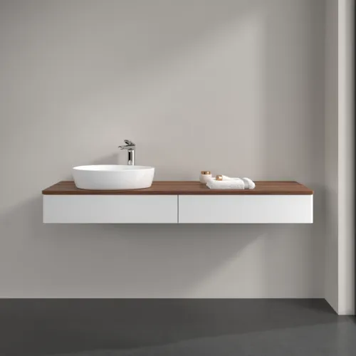 Bild von VILLEROY BOCH Antao Waschbeckenunterschrank, mit Beleuchtung, 2 Auszüge, 1600 x 190 x 500 mm, Front ohne Struktur, White Matt Lacquer / Warm Walnut #L15052MT