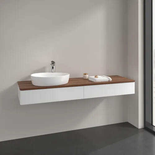 Bild von VILLEROY BOCH Antao Waschbeckenunterschrank, mit Beleuchtung, 2 Auszüge, 1600 x 190 x 500 mm, Front ohne Struktur, White Matt Lacquer / Warm Walnut #L15052MT