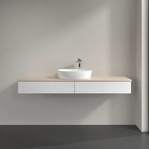 Bild von VILLEROY BOCH Antao Waschbeckenunterschrank, mit Beleuchtung, 2 Auszüge, 1600 x 190 x 500 mm, Front mit Struktur, White Matt Lacquer / Botticino #L14153MT