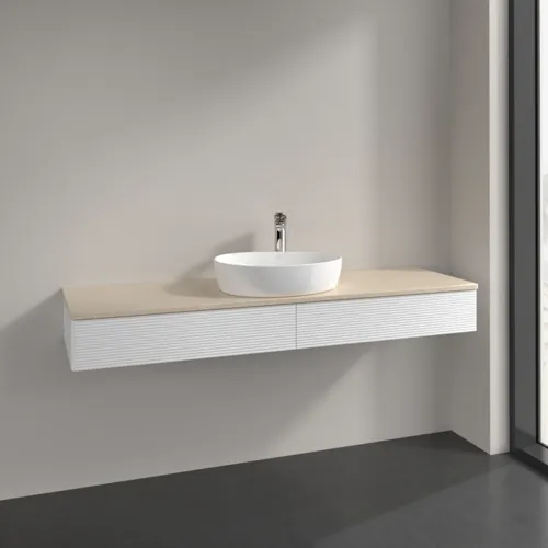 Bild von VILLEROY BOCH Antao Waschbeckenunterschrank, mit Beleuchtung, 2 Auszüge, 1600 x 190 x 500 mm, Front mit Struktur, White Matt Lacquer / Botticino #L14153MT
