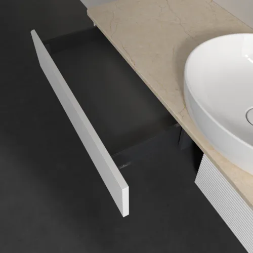 Bild von VILLEROY BOCH Antao Waschbeckenunterschrank, mit Beleuchtung, 2 Auszüge, 1600 x 190 x 500 mm, Front mit Struktur, White Matt Lacquer / Botticino #L14153MT