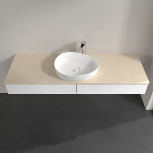 Bild von VILLEROY BOCH Antao Waschbeckenunterschrank, mit Beleuchtung, 2 Auszüge, 1600 x 190 x 500 mm, Front mit Struktur, White Matt Lacquer / Botticino #L14153MT