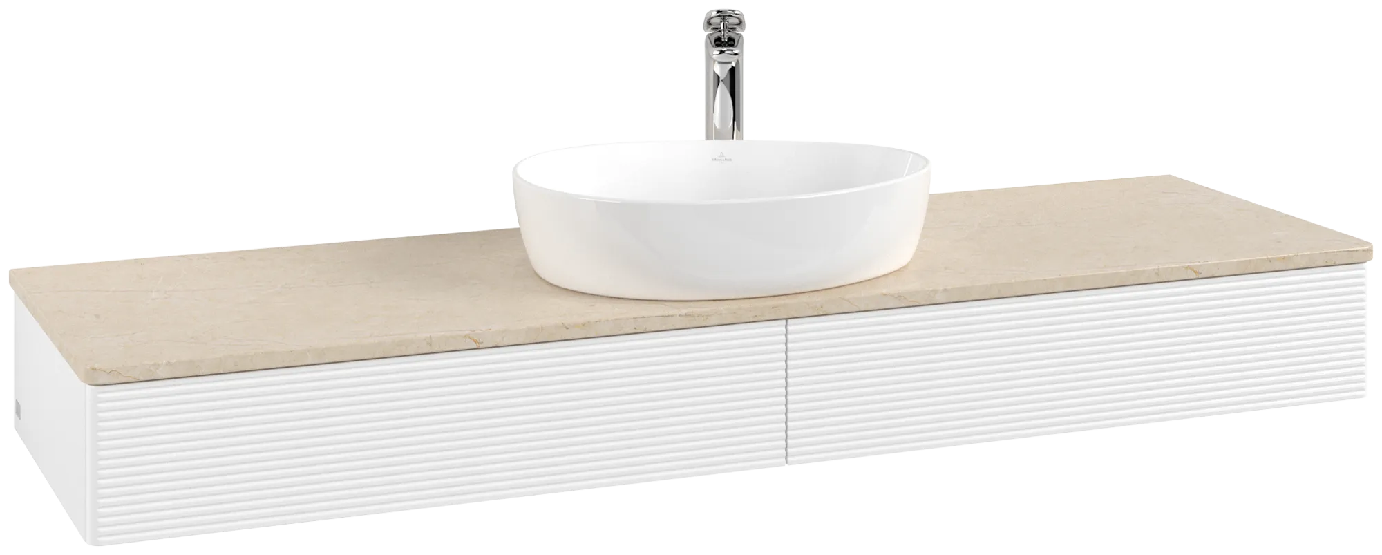 Bild von VILLEROY BOCH Antao Waschbeckenunterschrank, mit Beleuchtung, 2 Auszüge, 1600 x 190 x 500 mm, Front mit Struktur, White Matt Lacquer / Botticino #L14153MT