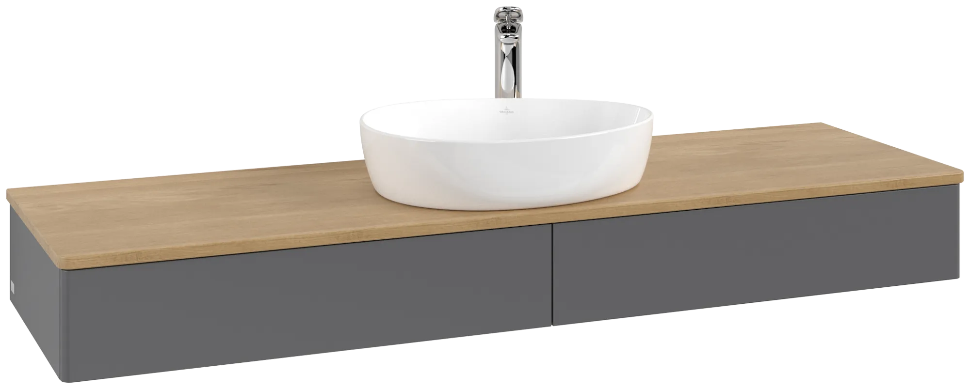 Bild von VILLEROY BOCH Antao Waschbeckenunterschrank, mit Beleuchtung, 2 Auszüge, 1600 x 190 x 500 mm, Front ohne Struktur, Anthracite Matt Lacquer / Honey Oak #L14051GK