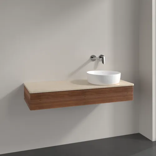 Bild von VILLEROY BOCH Antao Waschbeckenunterschrank, mit Beleuchtung, 1 Auszug, 1200 x 190 x 500 mm, Front mit Struktur, Warm Walnut / Botticino #L12113HM